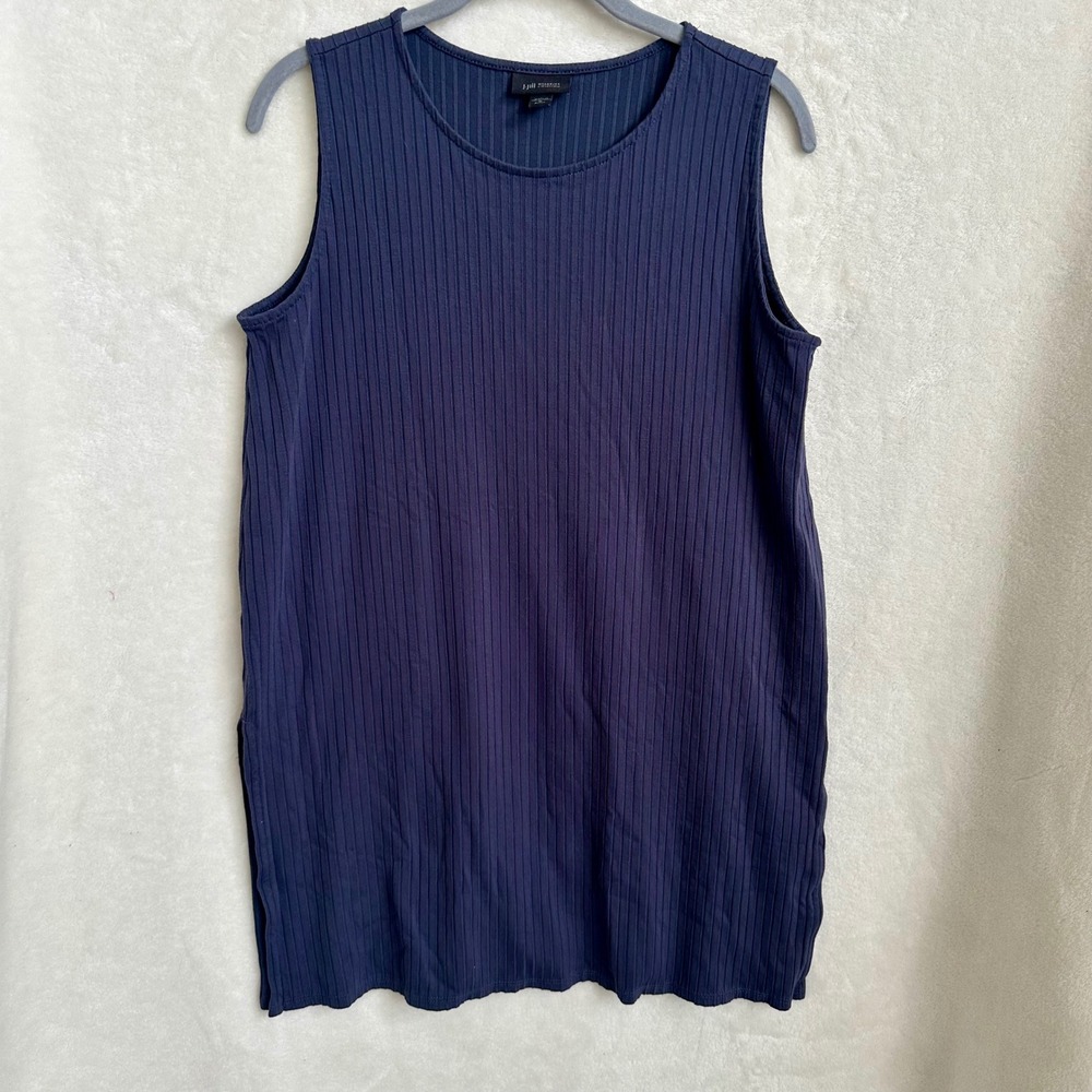 J Jill Wearever‎ Ribbed Tank Top Navy Medium Petite Tunic Slit